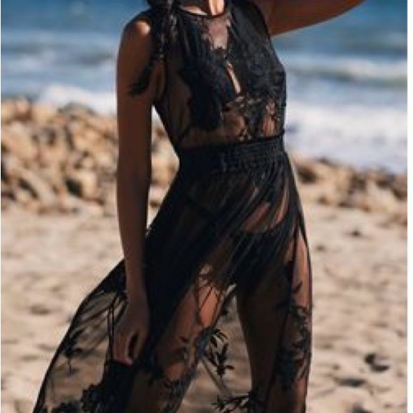 Anthropologie Black Sheer Lace Cover-Up